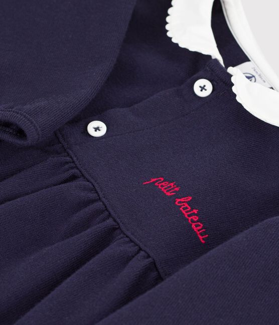 Langärmeliges Baby-Kleid mit Kragen aus einfarbiger Baumwolle und Stickereien SOIR