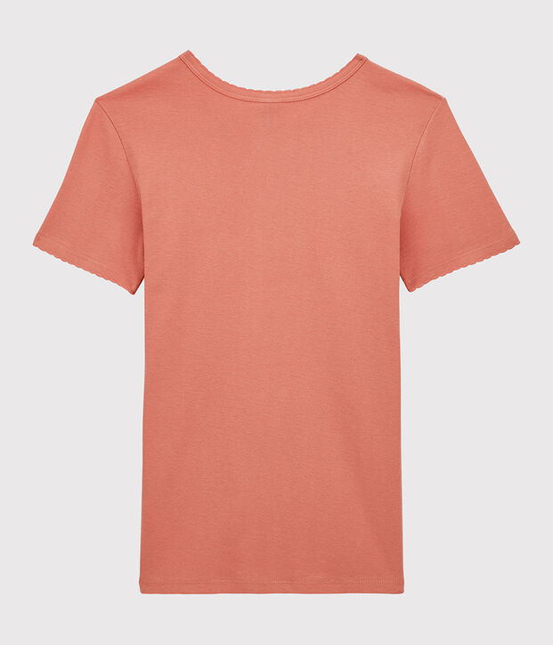 Eng anliegendes T-Shirt aus Bio-Baumwolle mit Pikotkante f&uuml;r Damen rosa