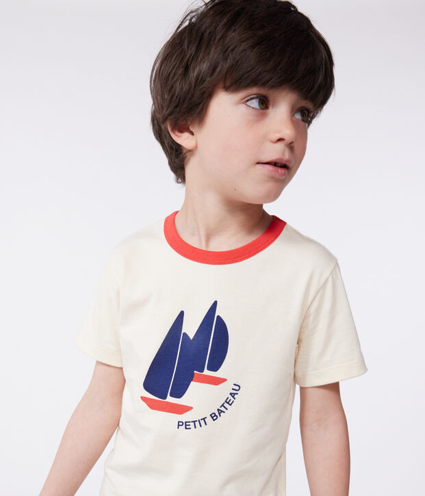 Kurz&auml;rmeliges Kinder-T-Shirt aus bedruckter Baumwolle naturfarben
