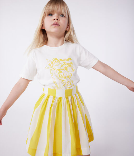 Kurzärmeliges Kinder-T-Shirt aus bedruckter Baumwolle weiss MARSHMALLOW/ ORGE