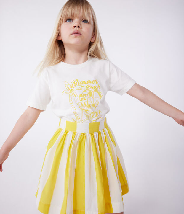 Kurz&auml;rmeliges Kinder-T-Shirt aus bedruckter Baumwolle weiss/gelb