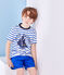 Bedrucktes Jungen-T-Shirt mit Streifen weiss MARSHMALLOW/blau PERSE