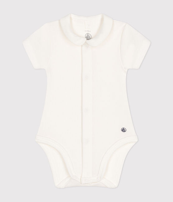 Kurzärmeliger Baby-Body mit Kragen weiss MARSHMALLOW