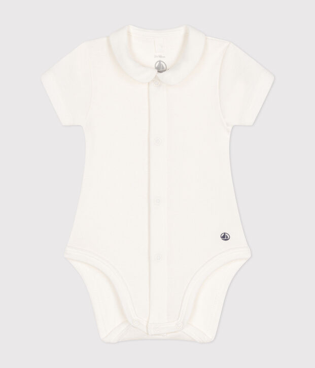 Kurz&auml;rmeliger Baby-Body mit Kragen weiss