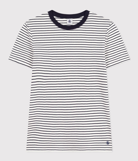 Kurzärmeliges Damen-T-Shirt "L'Iconique" aus gestreiftem Rippstrick weiss MARSHMALLOW/blau SMOKING