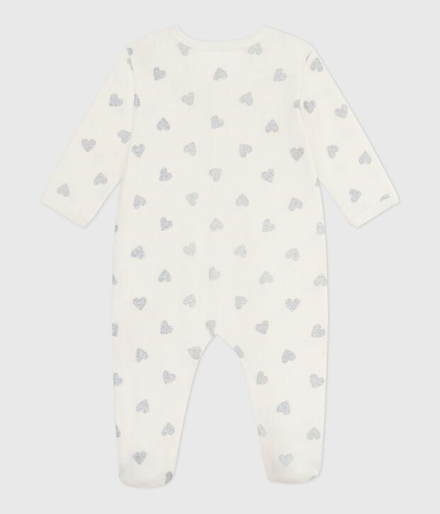 Baby-Pyjama aus Baumwolle mit silbernem Glitzerherz-Print naturfarben/grau