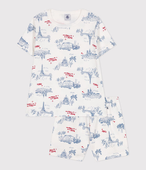 Kinder-Kurzpyjama aus Baumwolle mit Paris-Motiven weiss MARSHMALLOW/weiss MULTICO