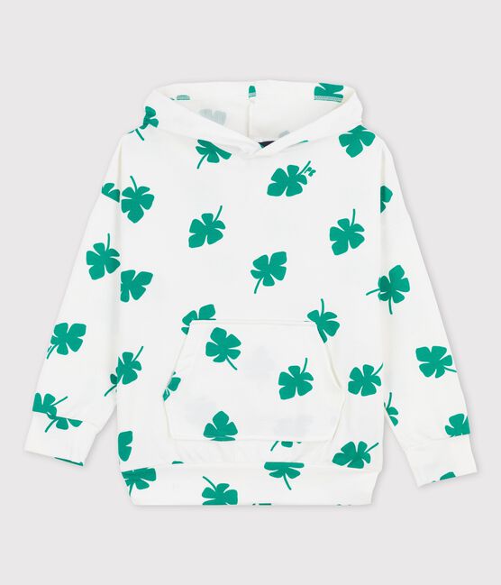 Kapuzen-Sweatshirt aus Molton für Jungen weiss MARSHMALLOW/grün GAZON