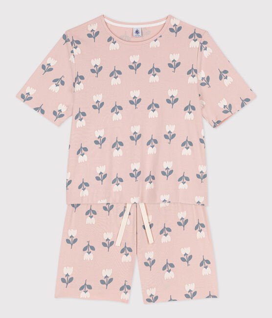 Kurzpyjama aus Baumwolle mit Tulpenmotiv für Damen rosa SALINE/weiss MULTICO