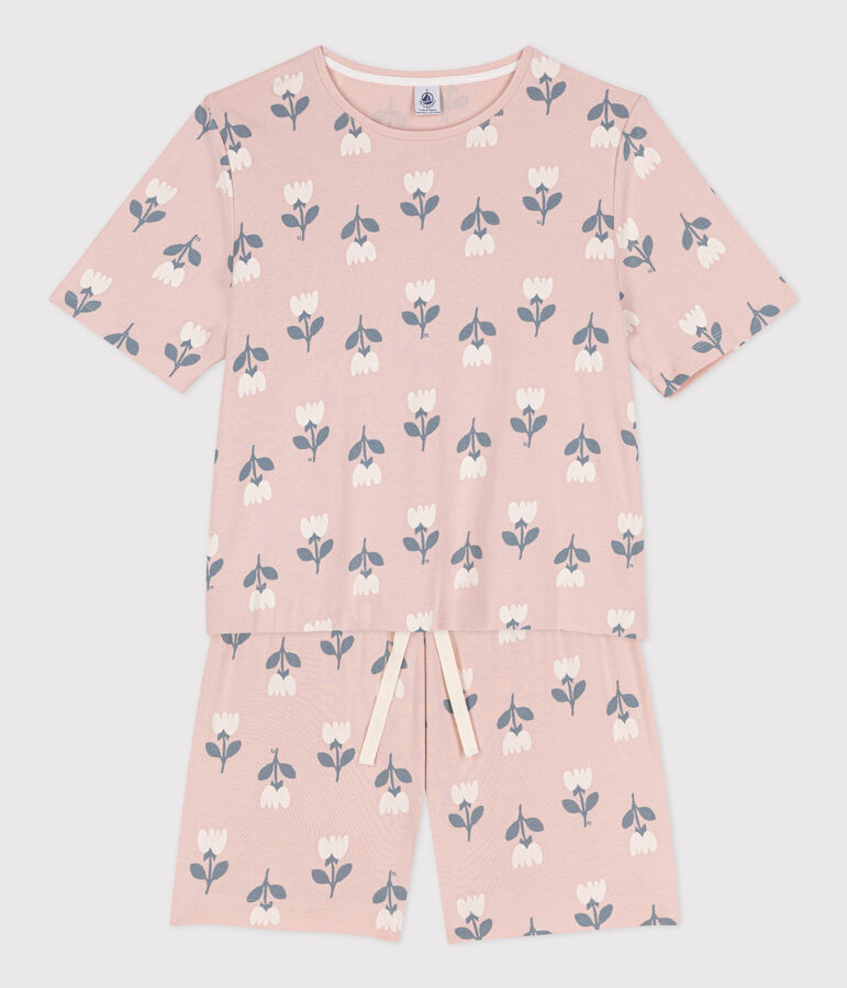 Kurzpyjama aus Baumwolle mit Tulpenmotiv f&uuml;r Damen rosa SALINE/weiss MULTICO