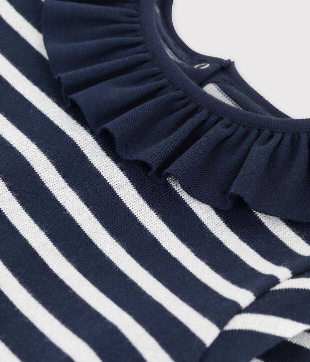 Kinderkleid aus Baumwolle f&uuml;r M&auml;dchen blau/weiss/grau