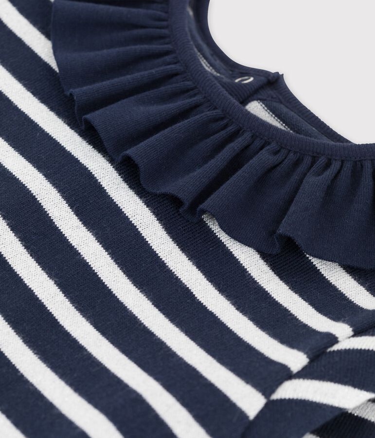 Kinderkleid aus Baumwolle f&uuml;r M&auml;dchen blau/weiss/grau