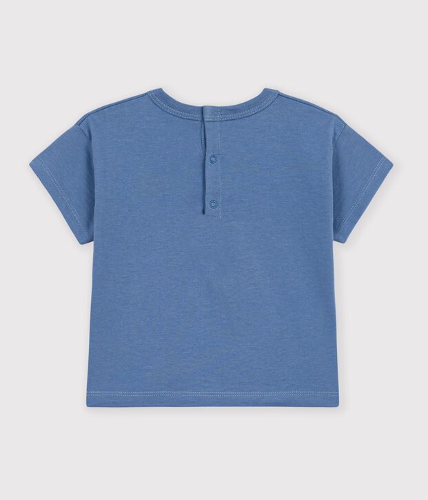 Kurz&auml;rmeliges Baby-T-Shirt aus einfarbiger Baumwolle mit Motiv blau