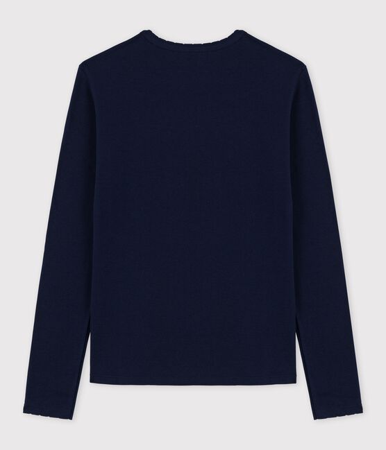 Klassisches Damen-T-Shirt mit Mäusezähnchen-Details blau SMOKING