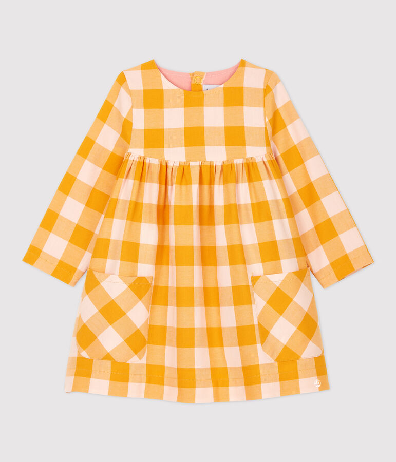 Baby-Kleid aus Flanell f&uuml;r M&auml;dchen gelb/rosa