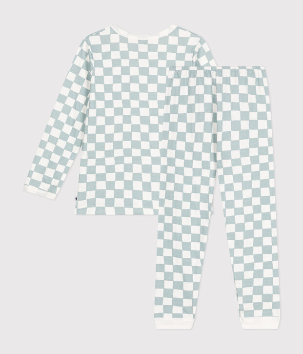 Kinder-Pyjama aus Baumwolle mit Schachbrettmuster weiss/gr&uuml;n