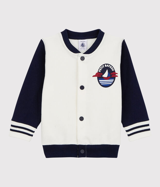 Zweifarbiger Baby-Teddy aus Molton f&uuml;r Jungen weiss/blau