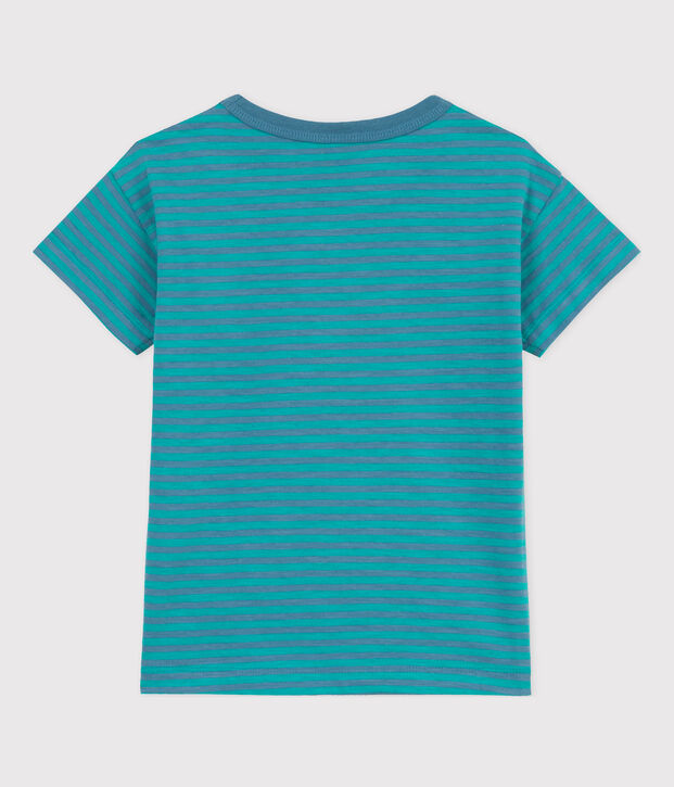 Gestreiftes Kinder-T-Shirt aus Baumwolle f&uuml;r Jungen blau/gr&uuml;n