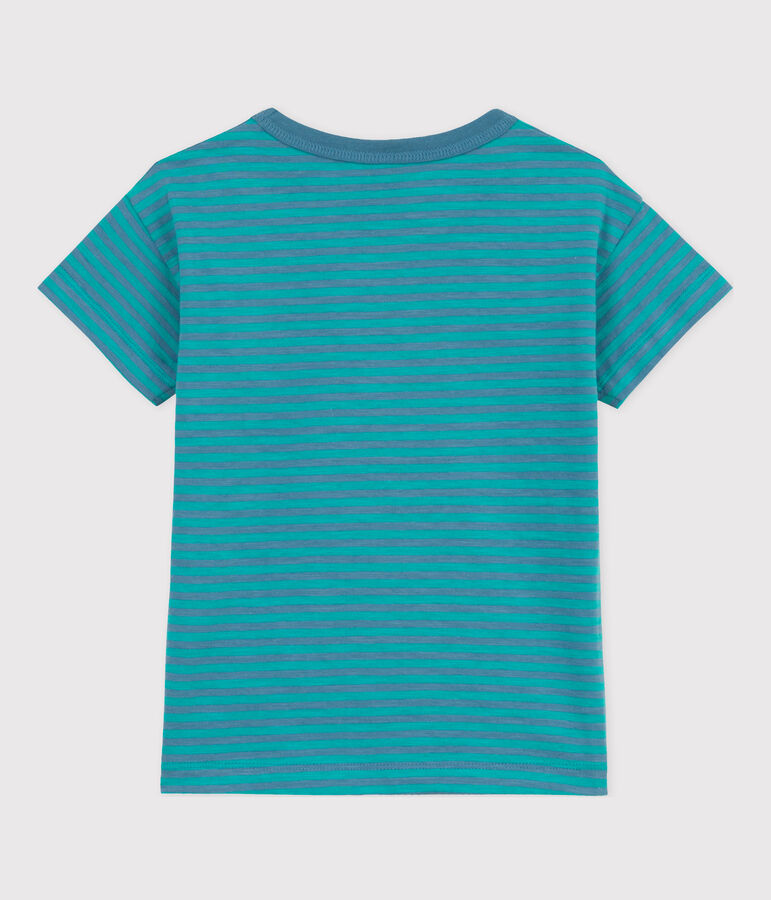 Gestreiftes Kinder-T-Shirt aus Baumwolle f&uuml;r Jungen gr&uuml;n LAVIS/blau VERDE