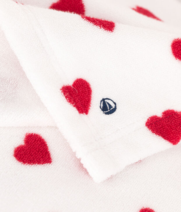 Baby-Badehandtuch mit Herzmotiv aus Frottee weiss/rot