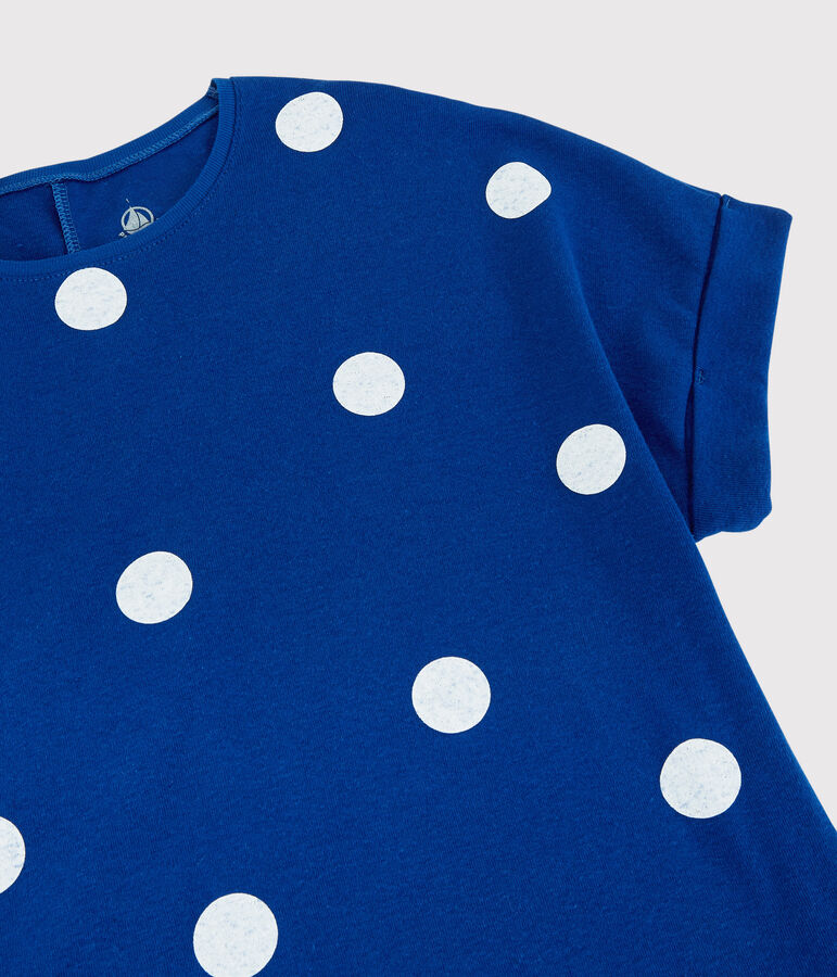 T-Shirt aus Baumwolle/Leinen mit Printmuster Damen blau/weiss