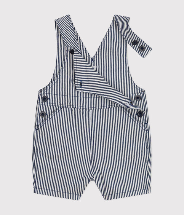 Kurze Baby-Latzhose aus Kattun blau/weiss