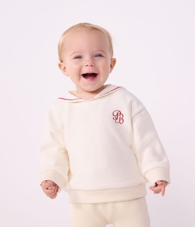Baby-Sweatshirt aus einfarbiger Baumwolle mit Matrosenkragen und Stickerei MILK