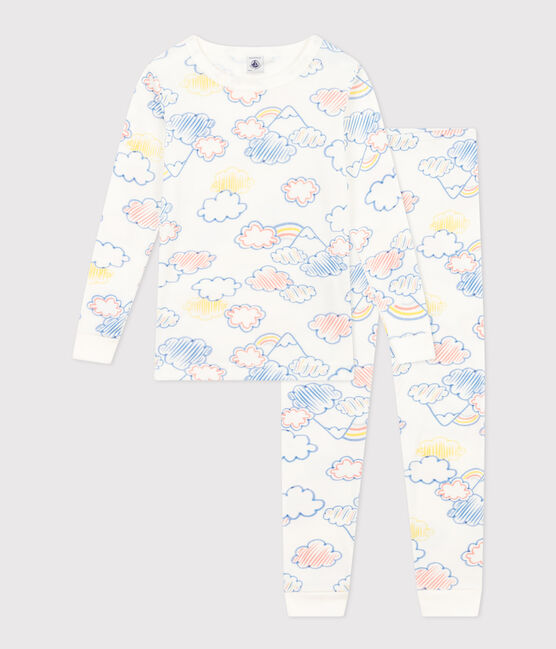 Körpernaher Kinderpyjama aus Baumwolle mit Regenbogen-Printmotiv weiss MARSHMALLOW/weiss MULTICO