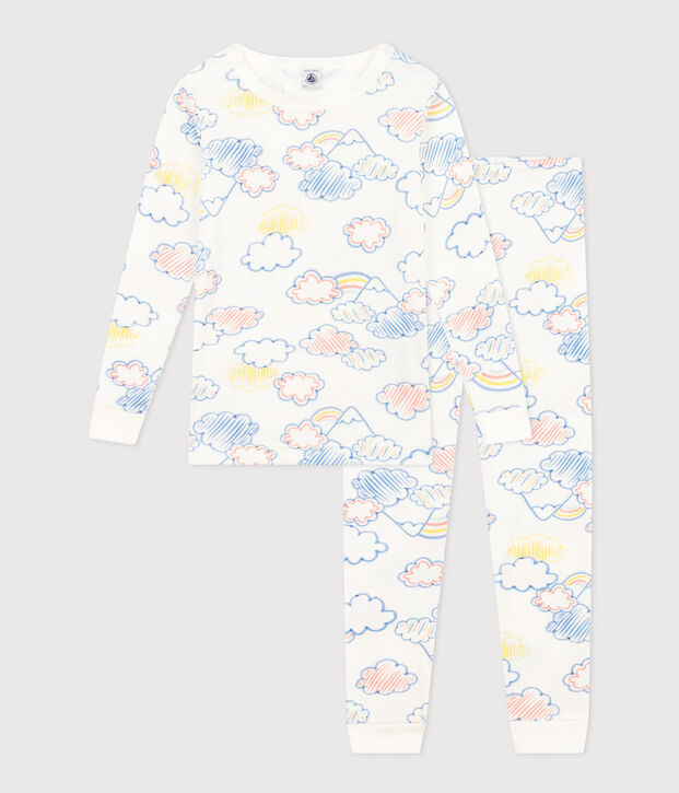 K&ouml;rpernaher Kinderpyjama aus Baumwolle mit Regenbogen-Printmotiv weiss/vielfarbig