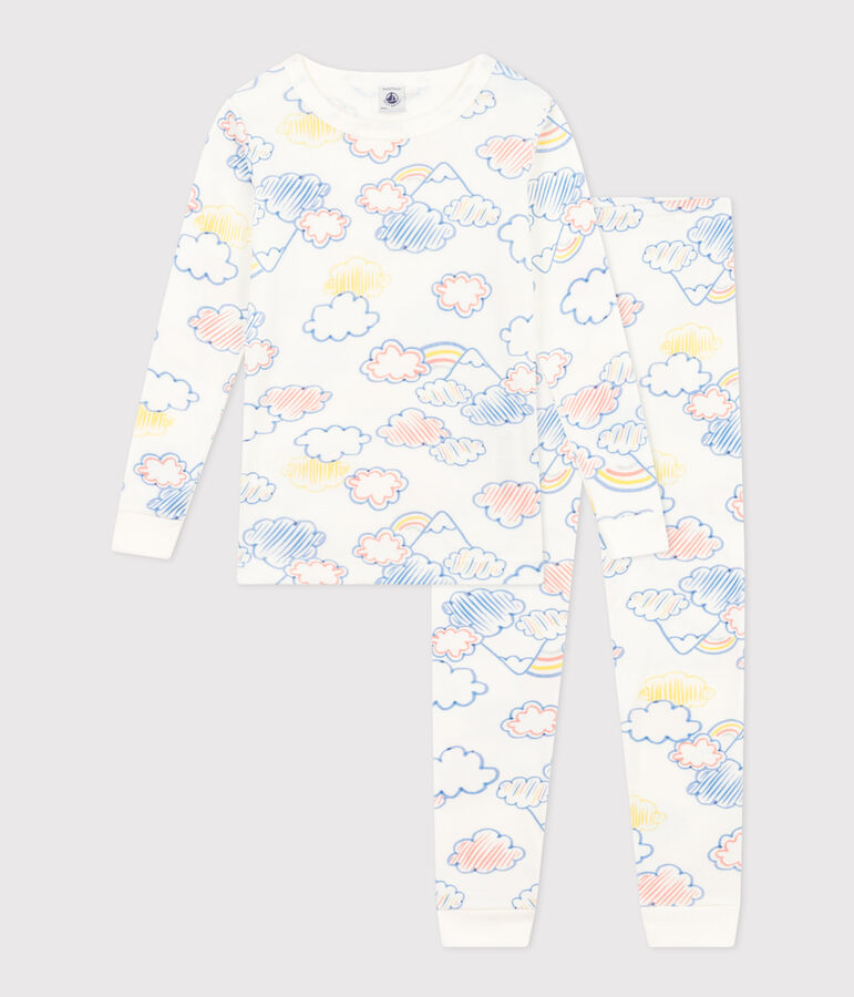 K&ouml;rpernaher Kinderpyjama aus Baumwolle mit Regenbogen-Printmotiv weiss MARSHMALLOW/weiss MULTICO