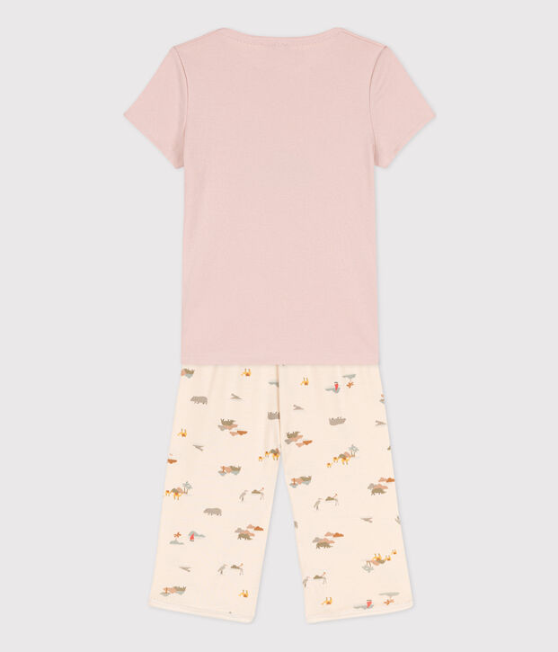Kinder-Kurzpyjama aus Baumwolle mit Tiermotiv f&uuml;r M&auml;dchen rosa/vielfarbig