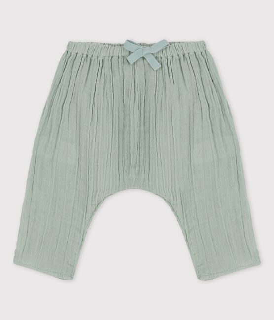 Einfarbige Baby-Pluderhose aus Bio-Musselinstoff grün HERBIER