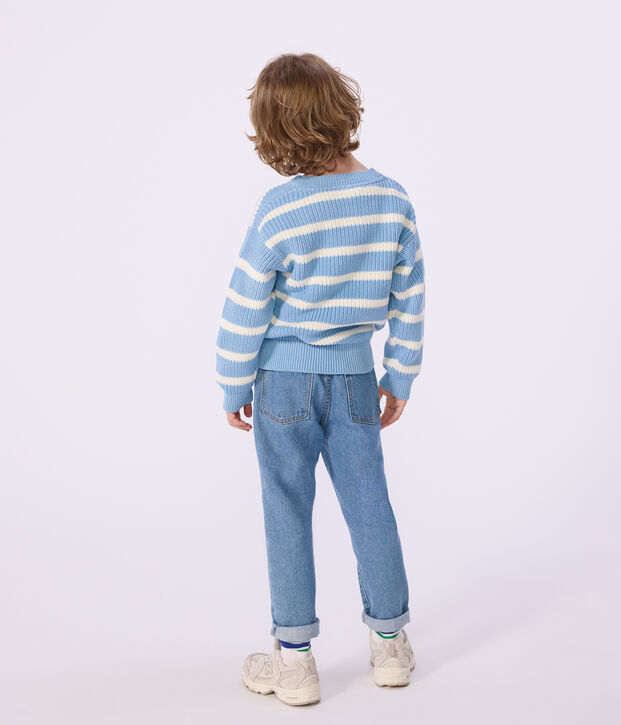 Kinder-Pullover aus Strick blau/naturfarben