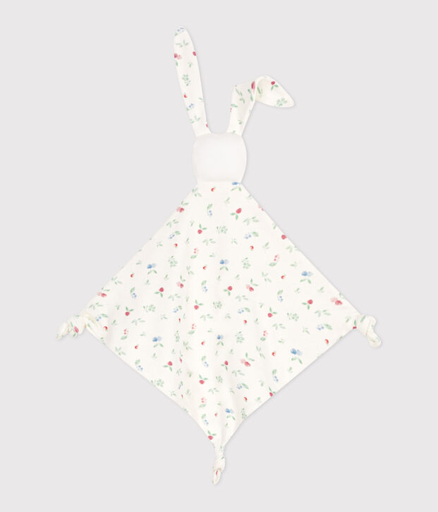 Baby-Kuscheltier aus bedruckter Baumwolle weiss/vielfarbig