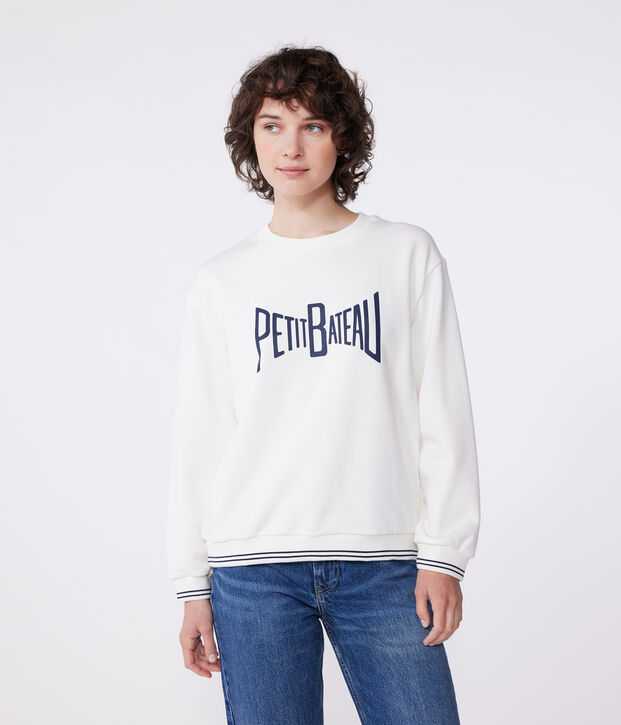 Damen-Sweatshirt aus bedruckter Baumwolle weiss