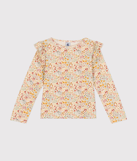 Langärmeliges Kinder-T-Shirt aus Rippstrick für Mädchen weiss AVALANCHE/ MULTICO