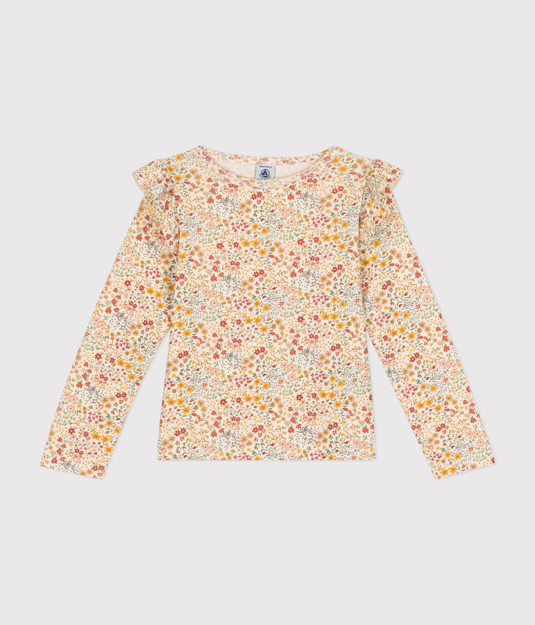 Lang&auml;rmeliges Kinder-T-Shirt aus Rippstrick f&uuml;r M&auml;dchen weiss AVALANCHE/ MULTICO