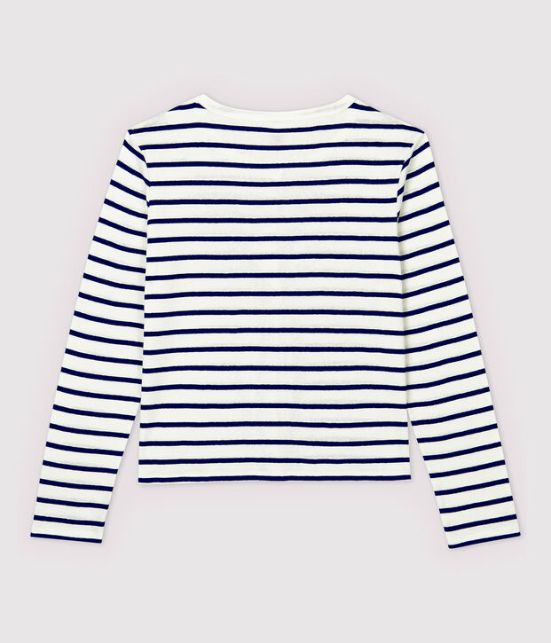 Cardigan aus gestreifter Baumwolle/Leinen Damen weiss/blau