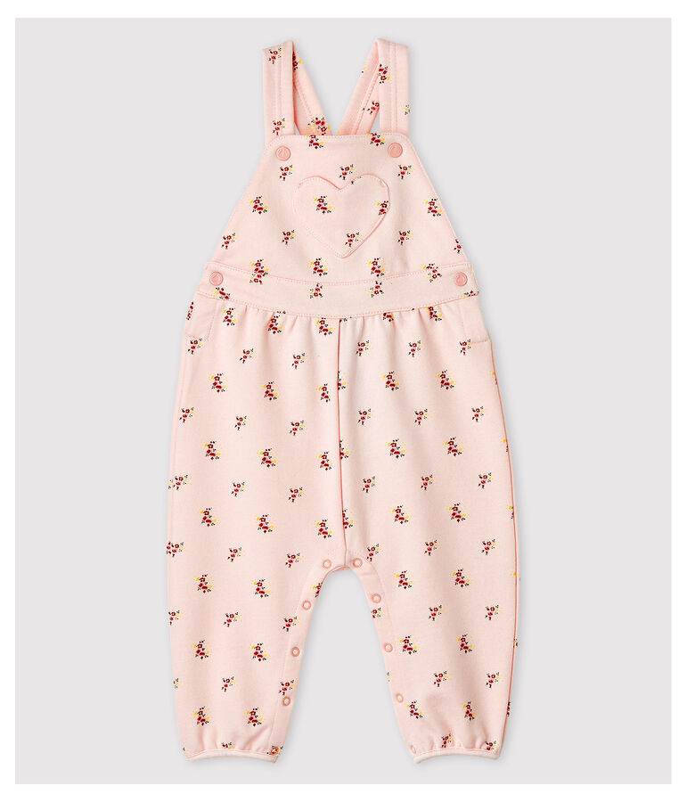 Bedruckte Baby-Latzhose aus Molton f&uuml;r M&auml;dchen rosa FLEUR/weiss MULTICO