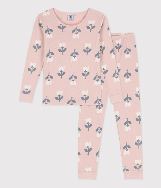 Kinderpyjama aus Baumwolle in eng geschnittener Passform für Mädchen rosa SALINE/weiss MULTICO