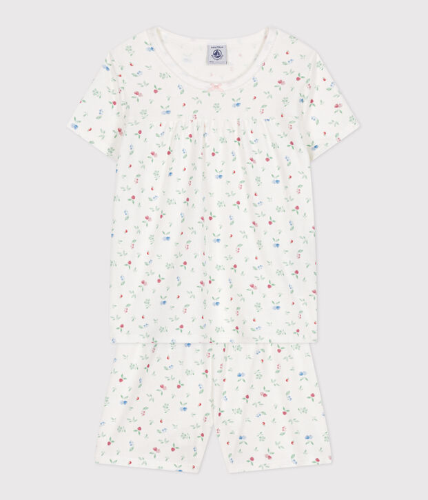 Kinder-Kurzpyjama aus Baumwolle mit Fruchtmotiv weiss/vielfarbig