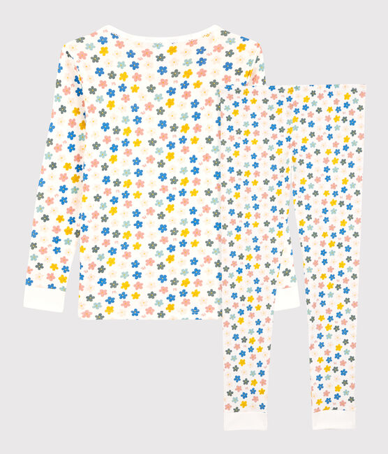 Kinderpyjama aus Baumwolle mit phosphoreszierenden Blumen für Mädchen weiss MARSHMALLOW/weiss MULTICO