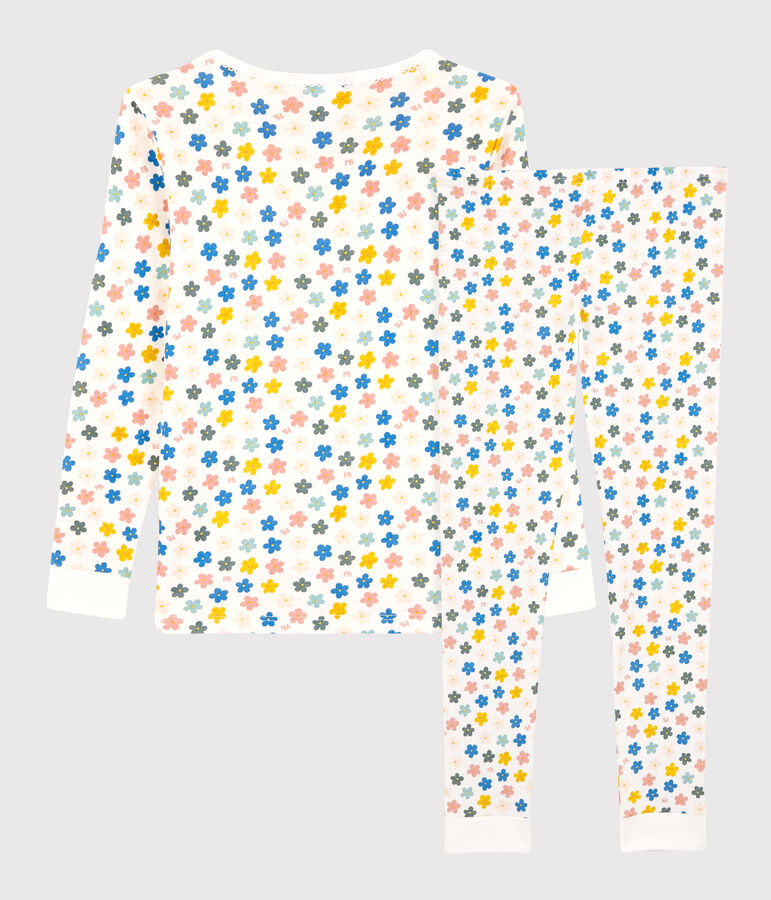 Kinderpyjama aus Baumwolle mit phosphoreszierenden Blumen f&uuml;r M&auml;dchen weiss/vielfarbig