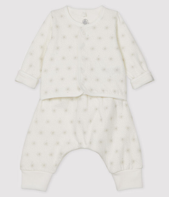 Zweiteiliges Baby-Set aus Doppeljersey, weiss MARSHMALLOW/beige PERLIN