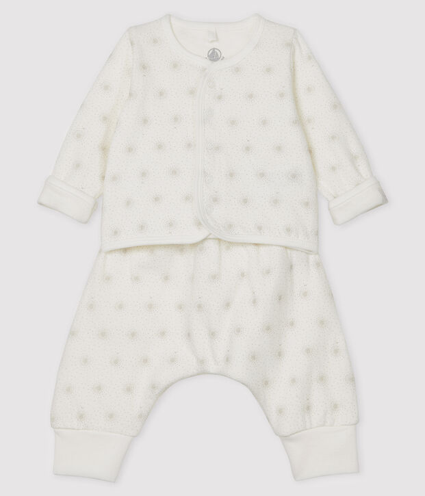 Zweiteiliges Baby-Set aus Doppeljersey, weiss/grau