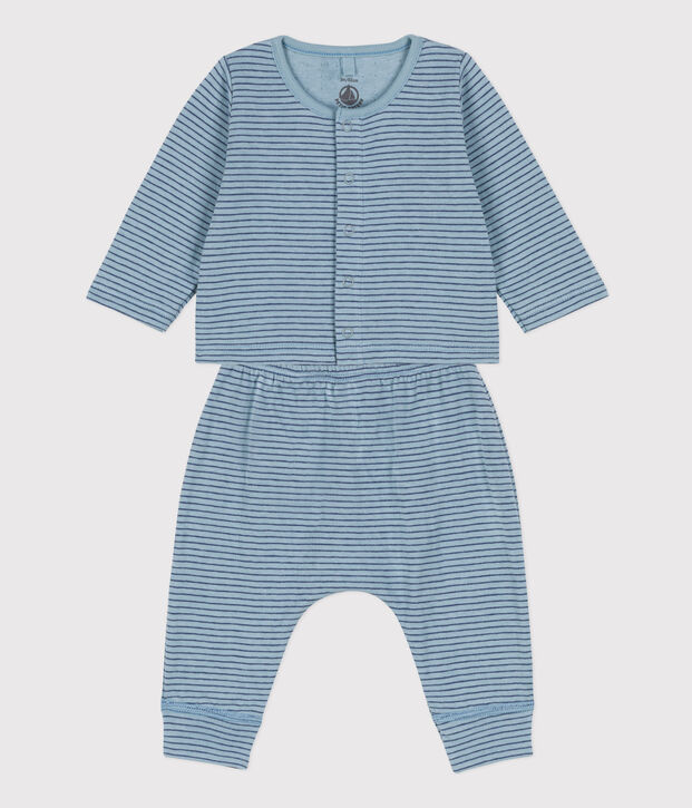 Baby-Set aus gestreiftem Doppeljersey blau/blau/blau