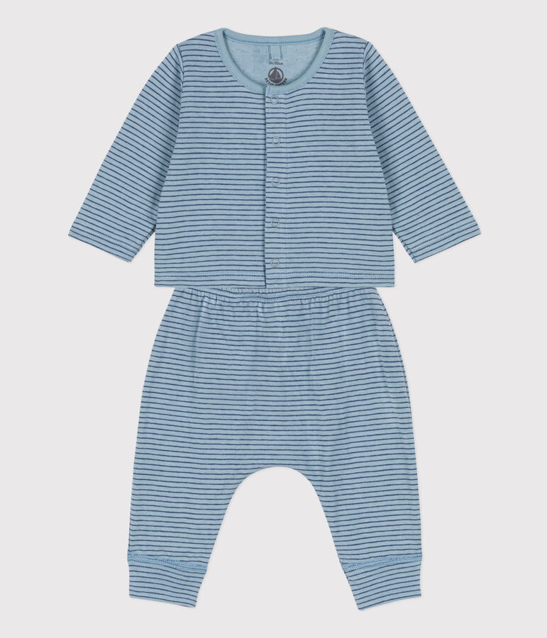 Baby-Set aus gestreiftem Doppeljersey blau/blau/blau