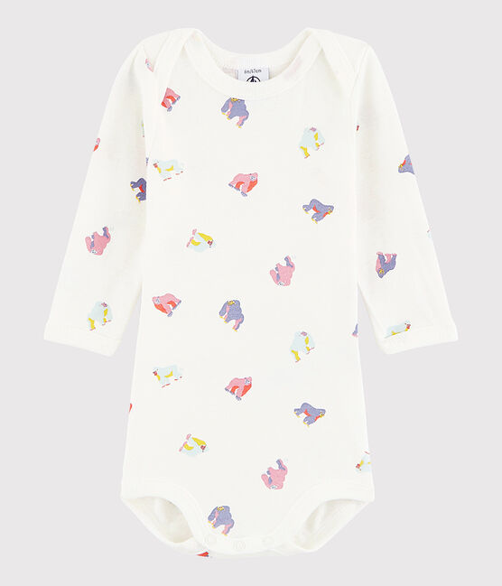 Langärmeliger Baby-Body Mädchen weiss MARSHMALLOW/weiss MULTICO