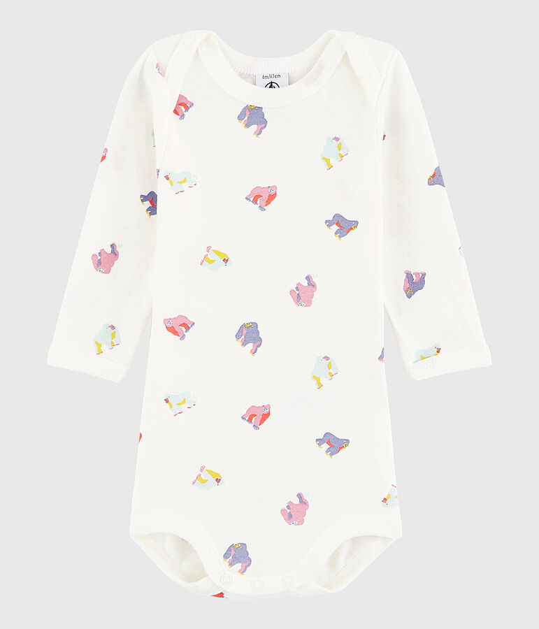 Lang&auml;rmeliger Baby-Body M&auml;dchen weiss/vielfarbig