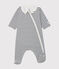 Baby-Bodyjama mit Reißverschluss aus Rippstrick weiss MARSHMALLOW/blau SMOKING